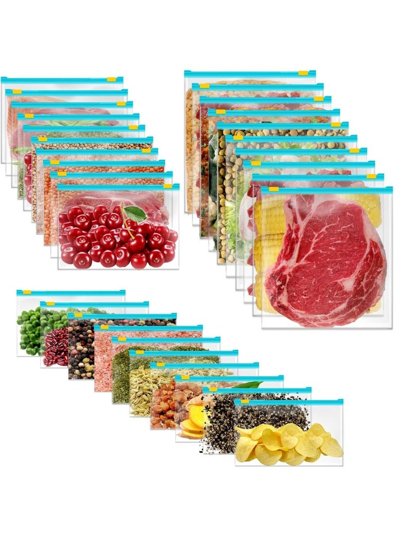 Horizon 30 Piece Reusable Food Storage Bags or Plastic bags with Cleanable Ziplock Bags for Kitchen Freezer - Includes 10 Small, 10 Medium, and 10 Large Zipper Bag - Image 1